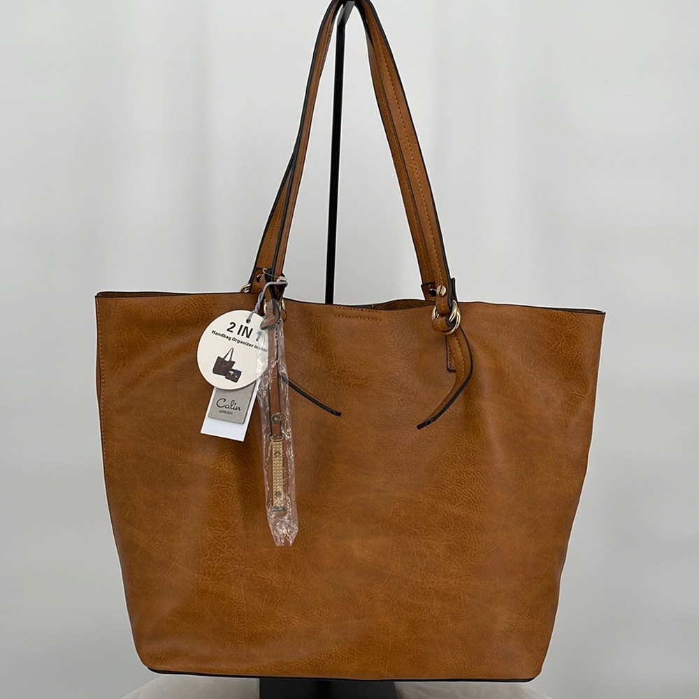 Calvin Vegan Leather Tote with Organizer PETA approved Medium Bag NWT